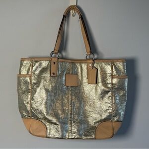 Coach Metallic Gold and Tan Tote Bag